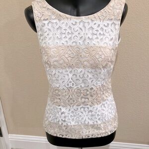 WHBM taupe and white lace shell